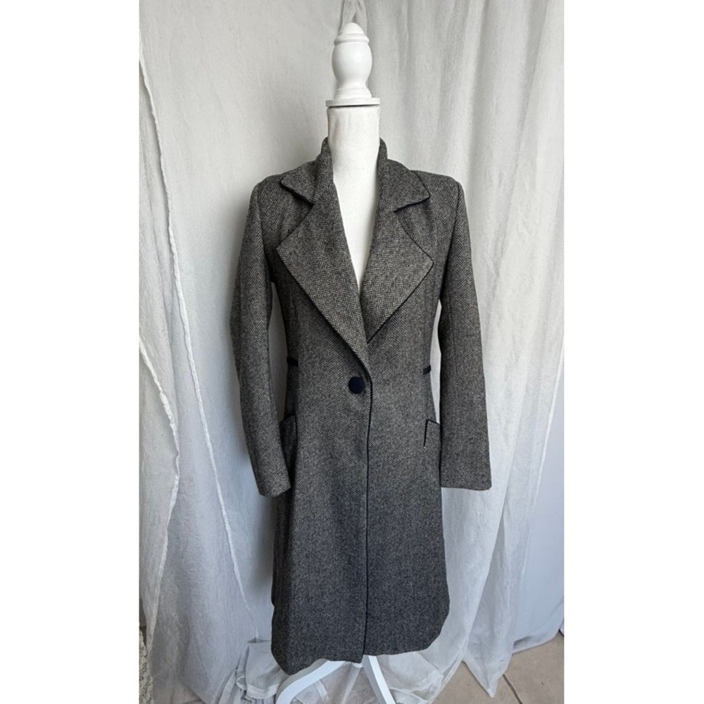 Crop David Peck Trench Coat Women 4 Grey Herringbone Wool Silk Dark Academia